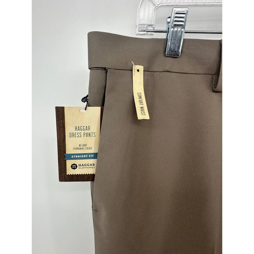 Haggar Mens Dress Pants 38x29 Medium Taupe Straight Fit No Iron Gabardine HB0480